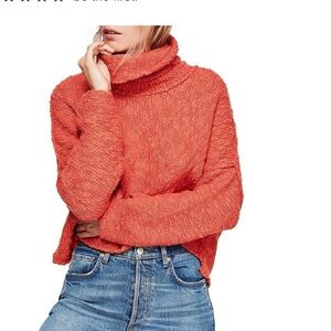 Free People Womens Big Easy Cowl Neck Pullover Sweater, Coral, Medium
